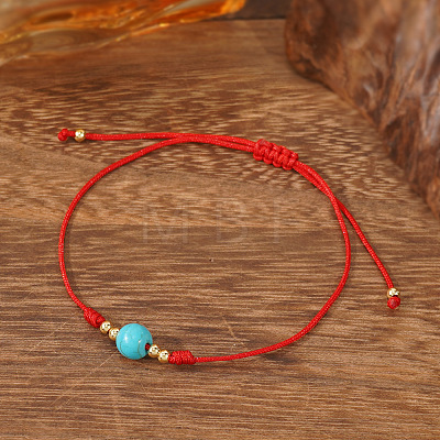 Stylish Round Synthetic Turquoise & Brass Bead Braided Bracelets HI1374-1