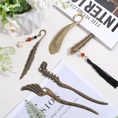 SUNNYCLUE 10Pcs 5 Style Tibetan Style Alloy Bookmarks with Hole FIND-SC0006-57-1