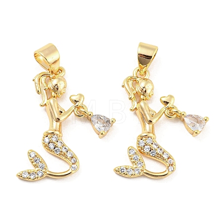 Brass Micro Pave Clear Cubic Zirconia Pendants ZIRC-L077-043G-1
