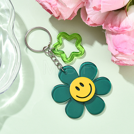 Sunflower with Smiling Face & Star Transparent Acrylic Keychains KEYC-YW00229-03-1