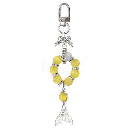 Glass & Cat Eye & Alloy Pendant Decorations HJEW-YW00485-03-1