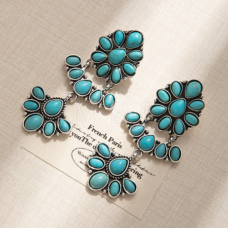 Bohemian Style Alloy & Synthetic Turquoise Dangle Stud Earrings FS-WG84B64-02-1