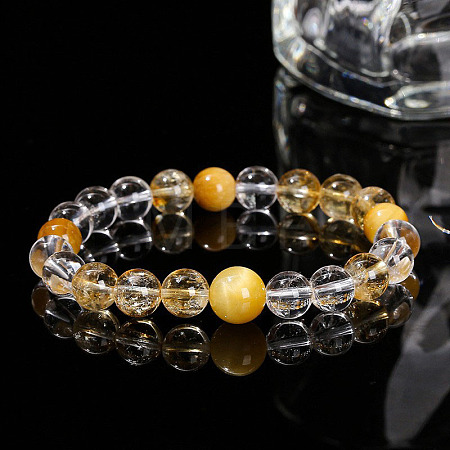 Natural Citrine Round Beads Stretch Bracelets WG049BD-09-1
