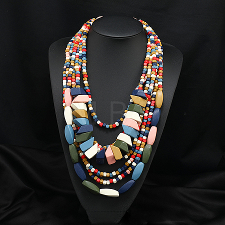 Bohemian Style Nuggets Wood Beaded Multilayer Necklaces for Women WG93846-12-1