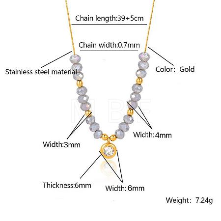 Stainless Steel Crystal Rhinestone Flat Round Pendant Glass Beaded Necklaces for Women GE4228-6-1