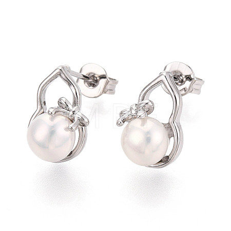 Brass & Natural Pearl Stud Earrings PEAR-N020-WX13-1