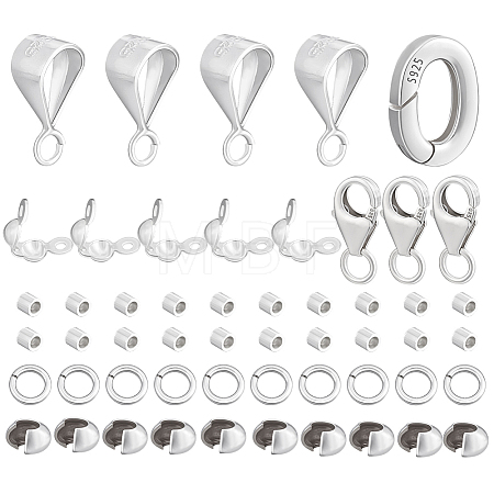 925 Sterling Silver Spring Gate Rings & Tube Bails & Lobster Claw Clasp & Open Jump Rings & Spacer Beads & Crimp Bead Cover FIND-PH0028-32-1