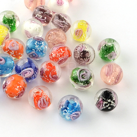 Handmade Luminous Inner Flower Lampwork Beads LAMP-R129-12mm-M-1