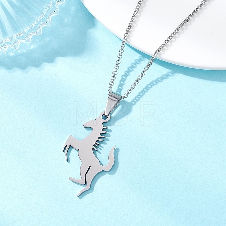 201 Stainless Steel Horse Pendant 304 Stainless Steel Pea Chain Necklaces for Women Men NJEW-JN05996-1