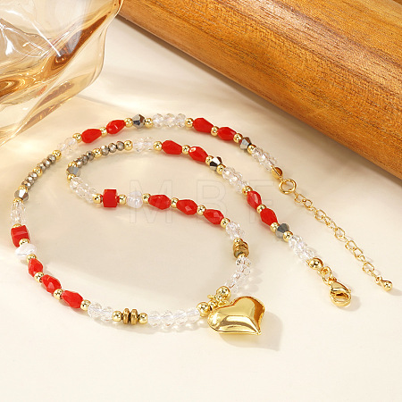 Brass Pendant Glass & Imitation Pearl & Synthetic Gemstone Beaded Necklaces for Women XO1597-1