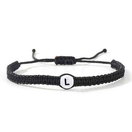 Flat Round with Letter Pattern Resin Beads Braided Bead Bracelets FS-WG43323-12-1