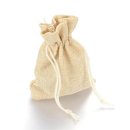 Polyester Imitation Burlap Packing Pouches Drawstring Bags ABAG-R005-9x7-13-1