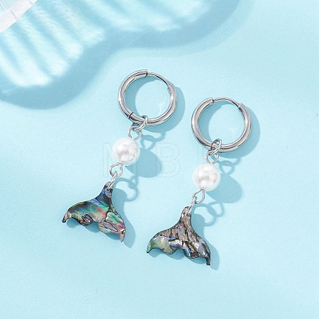 Paua Shell & 202 Stainless Steel Huggie Hoop Earrings EJEW-JE06964-02-1