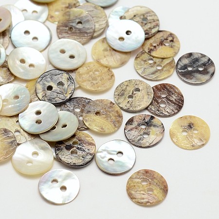 2-Hole Flat Round Mother of Pearl Buttons SHEL-N033-06-10mm-1