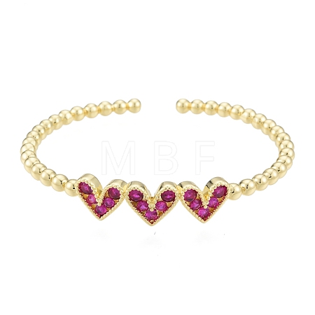 Cubic Zirconia Triple Heart Open Cuff Bangle BJEW-G651-09G-01-1