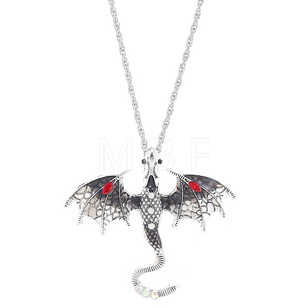 Alloy Enamel Dragon Pendant Necklaces NJEW-V005-01AS-02-1