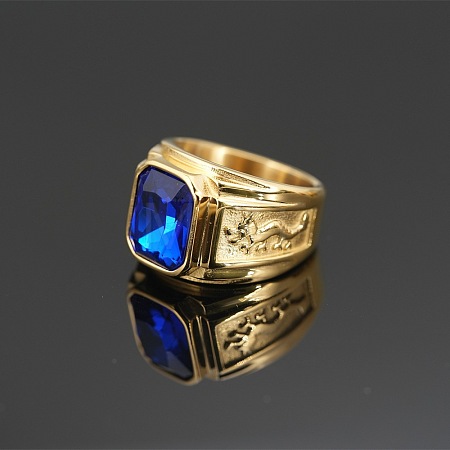 304 Stainless Steel with Cubic Zirconia Dragon Pattern Finger Rings for Men FS-WGD623F-21-1