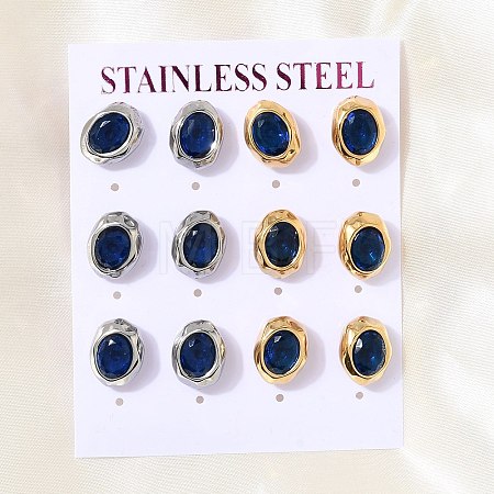 6 Pairs 304 Stainless Steel Pave Cubic Zirconia Stud Earrings SA-CBADCF0-04GP-02-1