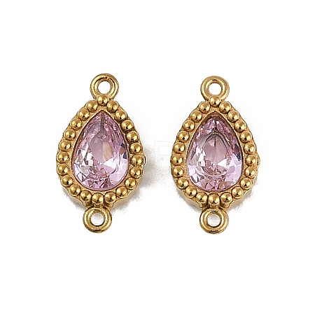 Ion Plating(IP) 304 Stainless Steel Cubic Zirconia Teardrop Links Connector Charms STAS-K256-23G-02-1