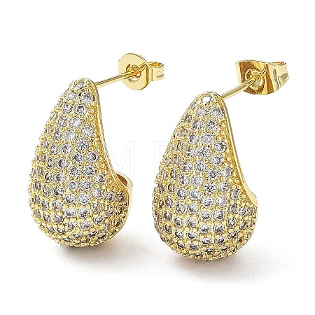 Cubic Zirconia Teardrop Stud Earrings EJEW-H137-01G-01-1