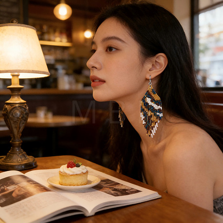 Vintage Bohemian Glass Enamel Beaded Tassel Dangle Earrings for Women TA8600-1