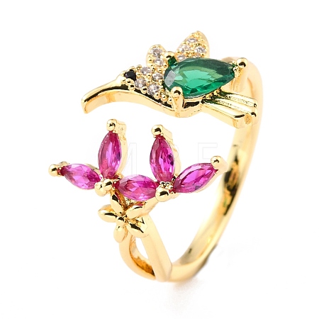 Brass Micro Pave Cubic Zirconia Cuff Rings RJEW-K233-38G-1