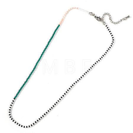 Boho Glass Seed Beaded Necklaces with 304 Stainless Steel End Chains HZ6121-3-1