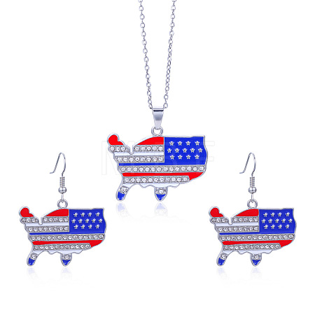 Independence Day Zinc Alloy Enamel & Rhinestone Pendant Necklaces & Dangle Earrings Sets FS-WG64DB3-11-1