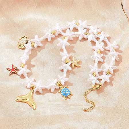 Ocean Brass Pave Cubic Zirconia and Enamel Sea Animals Pendant Necklaces KK-CBA4547-03C-G-1