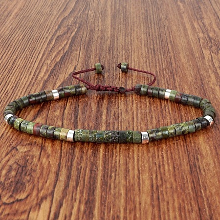 Natural Dragon Blood Heishi Beads Adjustable Braided Bracelets for Men Women BX7041-15-1
