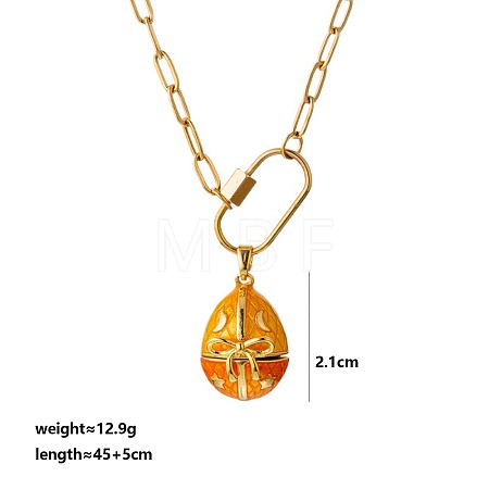 Brass Cubic Zirconia with Enamel Easter Egg Openable Bead Cage Pendant Necklaces FS-WGEA154-06-1