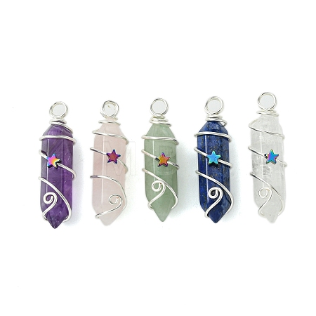 Natural Mixed Stone Pointed Pendants PALLOY-JF02803-03-1