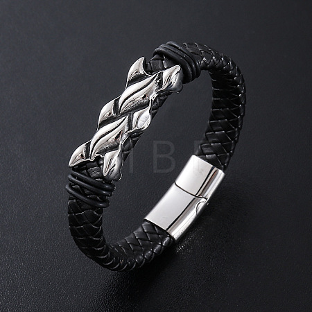 Punk Braided PU Leather Cord Bracelets FU5369-1-1