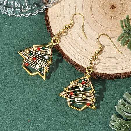 Brass Glass Dangle Earrings for Women EJEW-TA00825-1