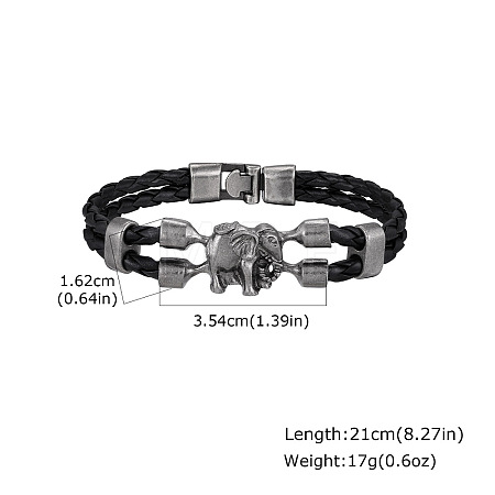 Alloy Elephant Link Braided Imitation Leather 2-Strand Bracelets WG69C94-01-1