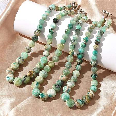Natural Green Line Jasper  Graduated Round Beaded Necklaces NJEW-F368-01P-1