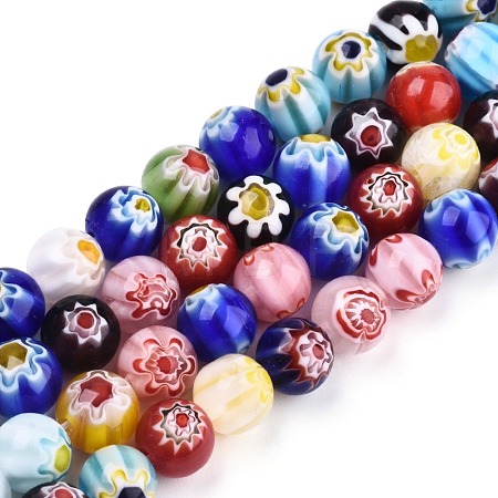 Handmade Millefiori Glass Round Bead Strands LAMP-J038-12mm-M-1