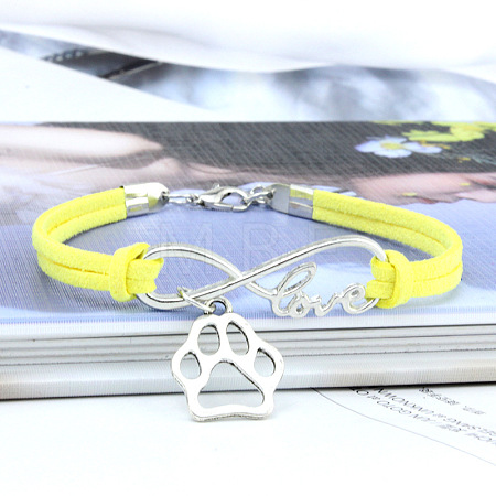 Infinity & Paw Print & Word Love Alloy with Suede Cord Charm Bracelets FS-WG0006A-02-1