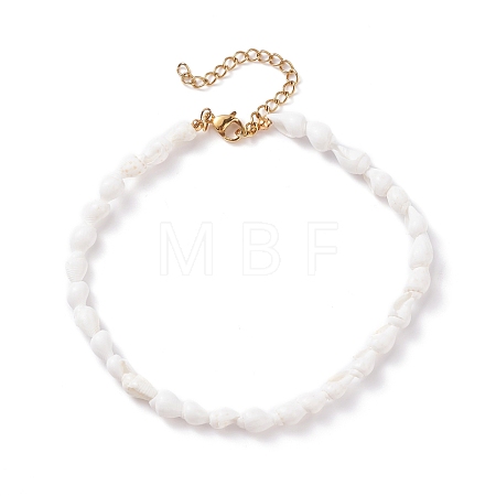 Natural Trumpet Shell Beaded Anklet for Women AJEW-AN00470-1