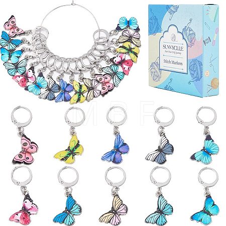 20Pcs 10 Colors Alloy Enamel Butterfly Charms Locking Stitch Markers HJEW-SC0001-28-1