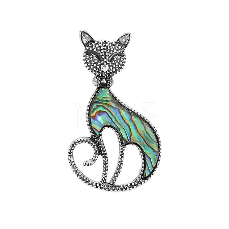 Creative Abalone Shell Cat Brooch PW-WG786CF-01-1