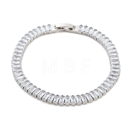 Brass Pave Clear Cubic Zirconia Rectangle Link Bracelets BJEW-B094-11B-P-1