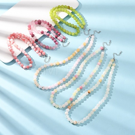 8MM Dyed Natural Green Jade Round Beaded Necklaces GG-CBAA808-04P-C-1