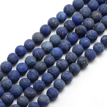 Natural Frosted Lapis Lazuli Round Bead Strands G-M064-8mm-08-1