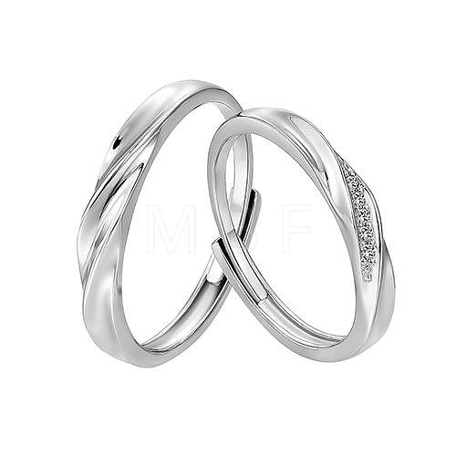 Rhodium Plated 925 Sterling Silver Wave Adjustable Couple Rings JR853A-1