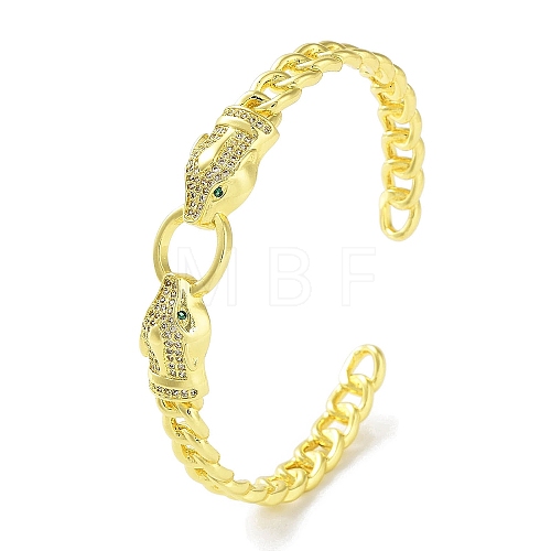 Snake Brass Micro Pave Clear Cubic Zirconia Cuff Bangles for Women BJEW-Z061-19G-1