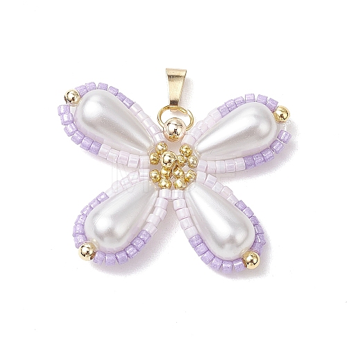 Two Tone Glass Seed Beaded Butterfly Pendants PALLOY-MZ00556-02-1