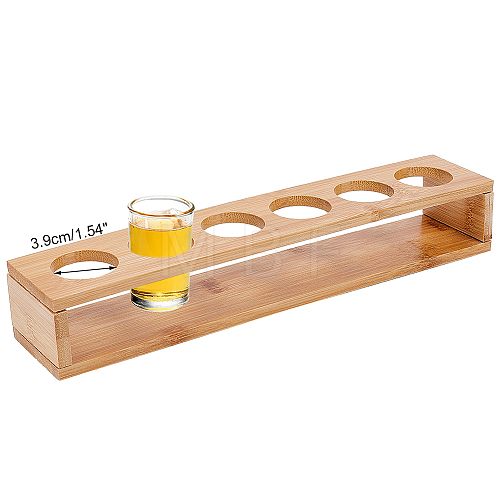 6 Round Holes Bamboo Shot Glasses Holders AJEW-WH0317-05-1
