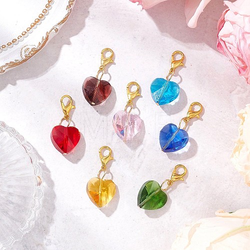 7Pcs 7 Colors Faceted Heart Glass Pendants Decoration HJEW-JM02993-01-1