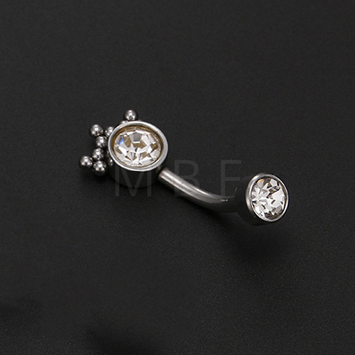 316L Surgical Stainless Steel Clear Cubic Zirconia Flat Round Curved Barbell Belly Rings WG64C82-04-1